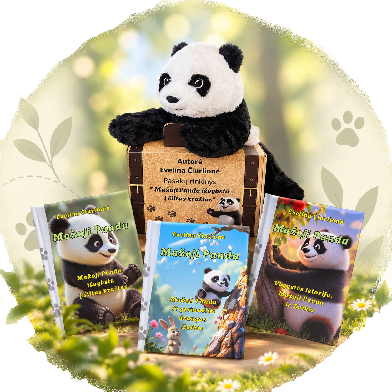 Knygelės „Knygelių rinkinys lagaminėlyje su pliušine Panda“ viršelis